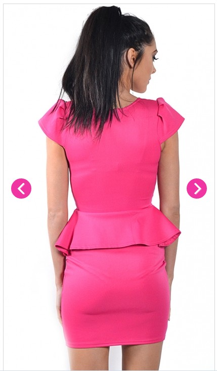 Pria Hot Pink Cap Sleeve Plunge Peplum Dress